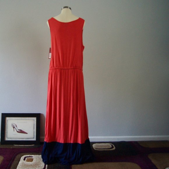 Merona Dress XL Berry Navy Sleeveless Maxi Scoop Neck Drawstring Waist NWT - Picture 5 of 6